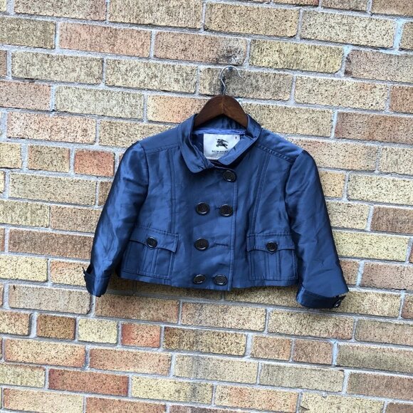 2007 Silk Cropped Burberry Jacket Size 6 Blue - Picture 3 of 7